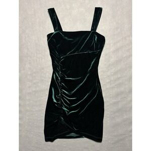 Windsor Glittery Green Velvety Spaghetti Strap Mini Rutched Dress Size Medium